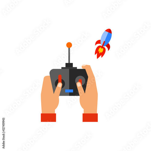 Hand with remote control starting rocket
