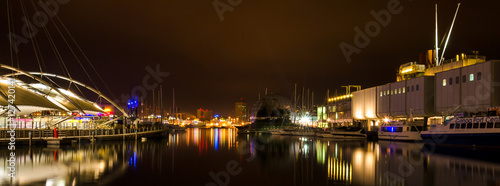 Panoramic night view of the old port of Genoa