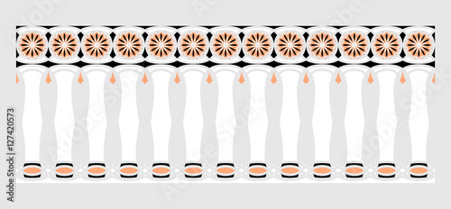 Elegant, spectacular and decorative border of Hindu and Arabic inspiration of various colors, white, black and orange with gray background