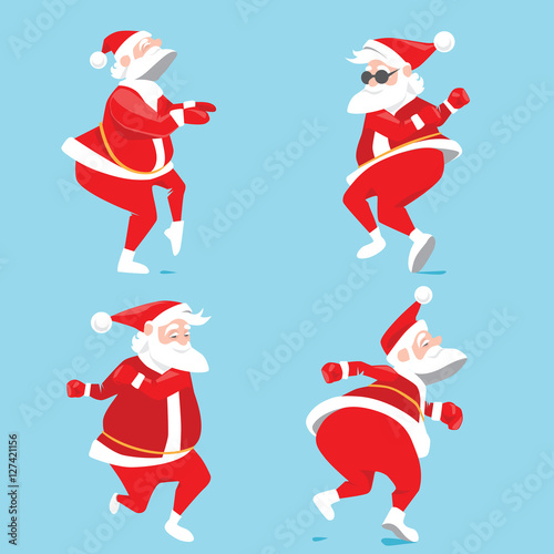 Funny Santa Claus dancing the twist, Christmas set in a cartoon style