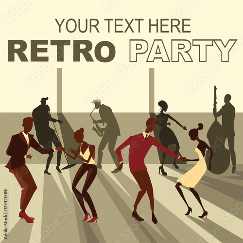 Vector illustration of people dancing the twist on the retro party