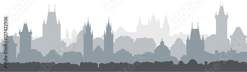 Cityscape seamless background. Vector Illustration design - Prague city. Silhouette of old european town. © tanyadzu