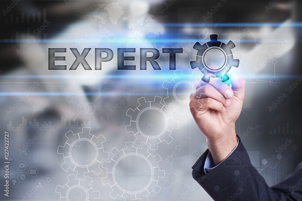 Businessman is drawing on virtual screen. expert concept