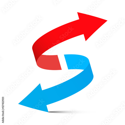 Red Arrow Up - Blue Arrow Down. Double Arrows Set Isolated on White Background.