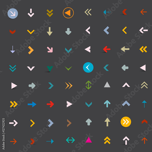 Arrows. Vector Arrow Set on Dark Background.