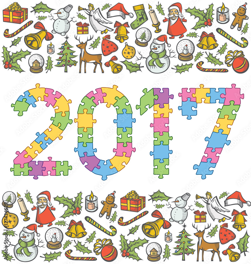 Naklejka premium Vector puzzle numbers 2017