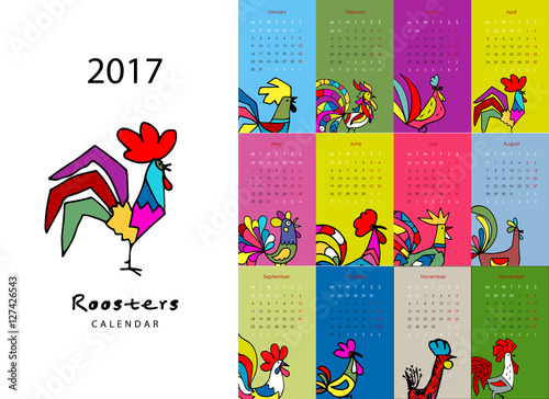 Rooster calendar 2017 for your design