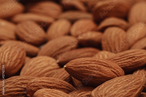 almond nuts pile photo, vegetarian food, almond seeds, raw almond