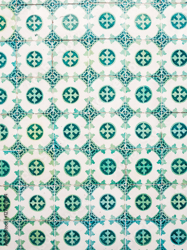 Green azulejos, old tiles in the Old Town of Lisbon, Portugal.