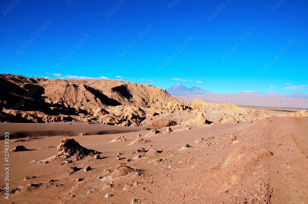 Panoramic view of the Moon Valley or Valle de la Luna close to San Pedro de Atacama in Chile, South America