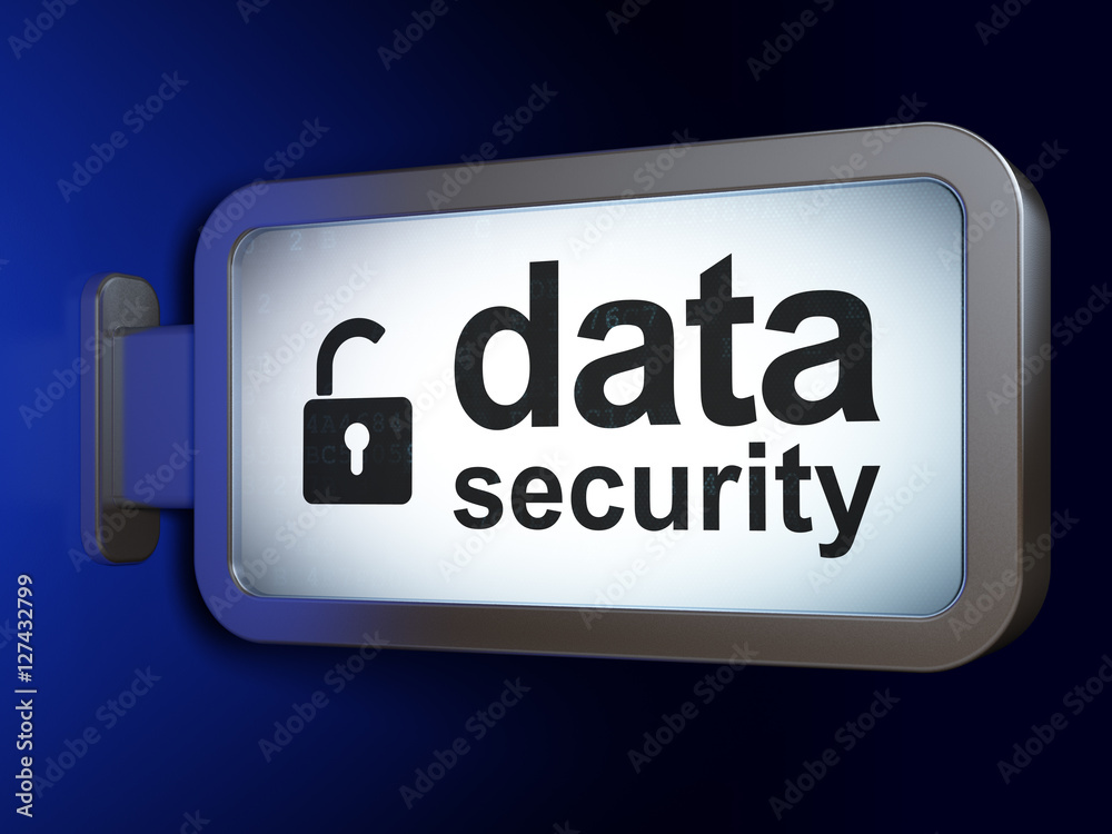 Obraz premium Privacy concept: Data Security and Opened Padlock on billboard background