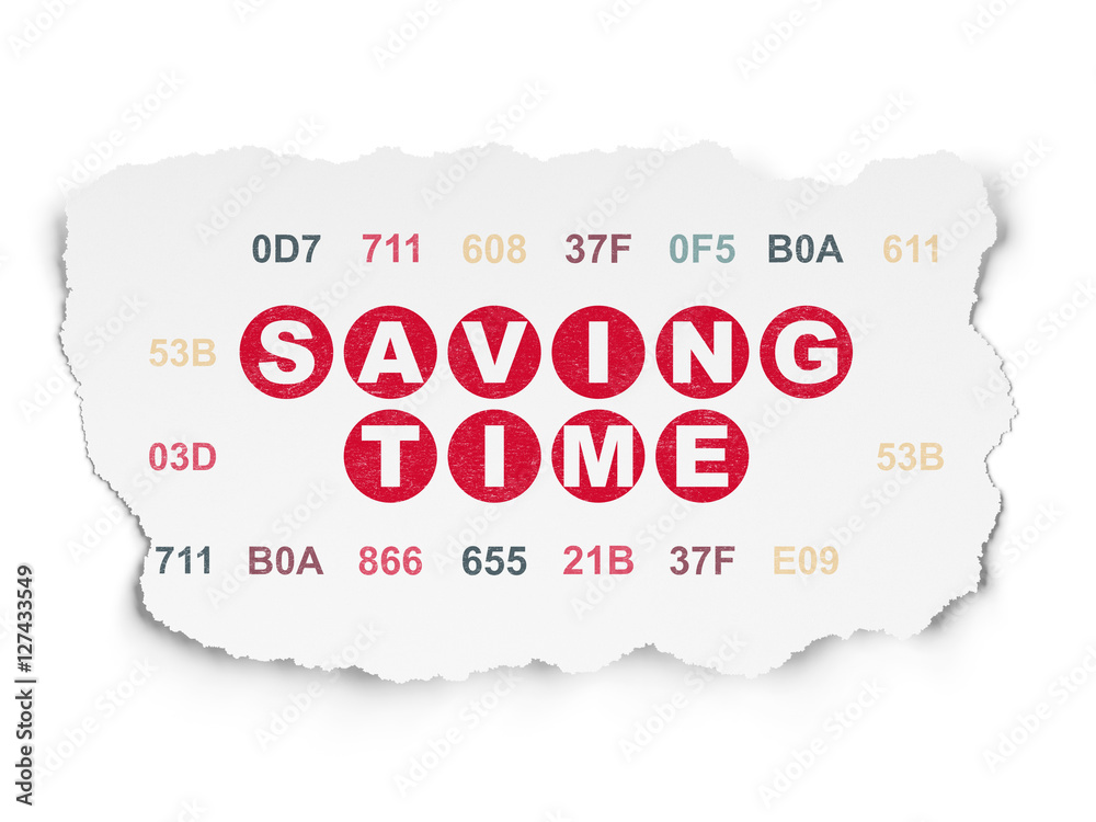 Timeline concept: Saving Time on Torn Paper background Timeline concept: Saving Time on Torn Paper background