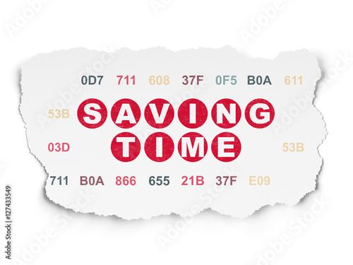 Timeline concept: Saving Time on Torn Paper background