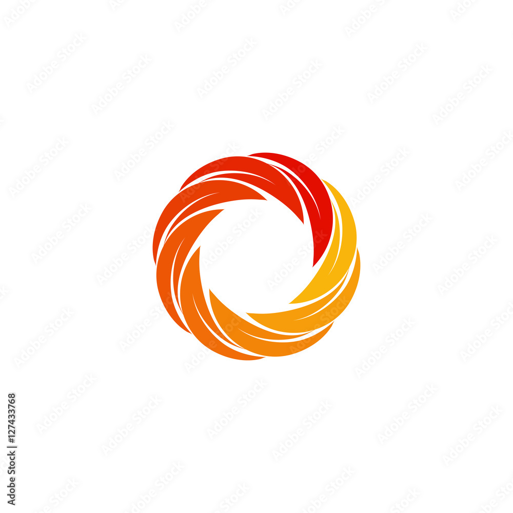 Isolated abstract red,orange,yellow circular sun logo. Round shape  logotype. Swirl, tornado and hurricane icon. Spining hypnotic spiral sign.  Photo lens symbol. Vector wheel illustration. Stock Vector | Adobe Stock