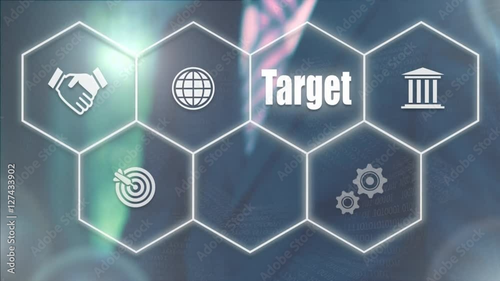 Businessman pressing a Business Target concept Businessman pressing a Business Target concept