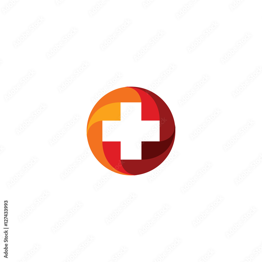 Red vector medical cross logo. Round shape logotype. Religious sign.  Doctors office emblem. Ambulance label. First aid symbol. Plus button  illustration. Stock Vector | Adobe Stock