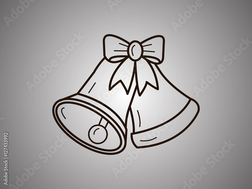 Vector Ornate Monochrome Christmas Golden Bells with Red Bow