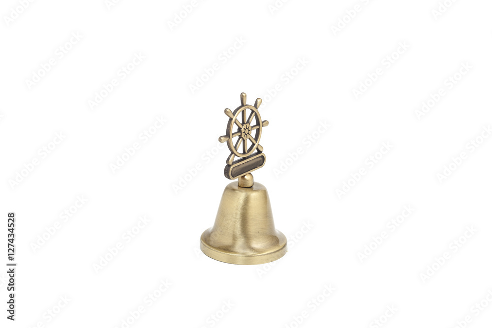 Fototapeta premium brass bell with nautical décor on white background