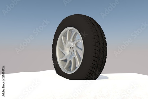 Snow Ice Tire concept 3d rendering illustration © artefacti