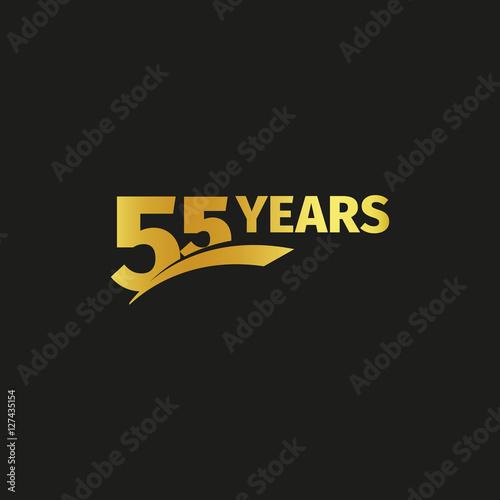 Isolated abstract golden 55th anniversary logo on black background. 55 number logotype. Fifty-five years jubilee celebration icon. Birthday emblem. Vector illustration.