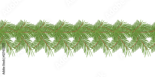 Horizontal seamless pattern of the branches of a spruce.Vector illustration.