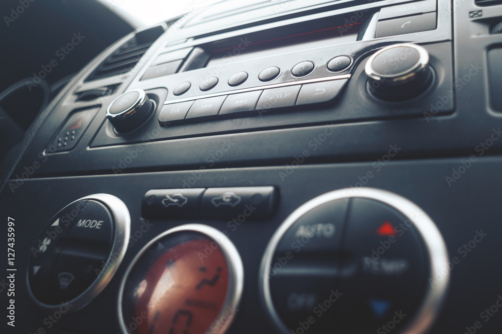 Fototapeta premium Interior view of car. car dashboard close up