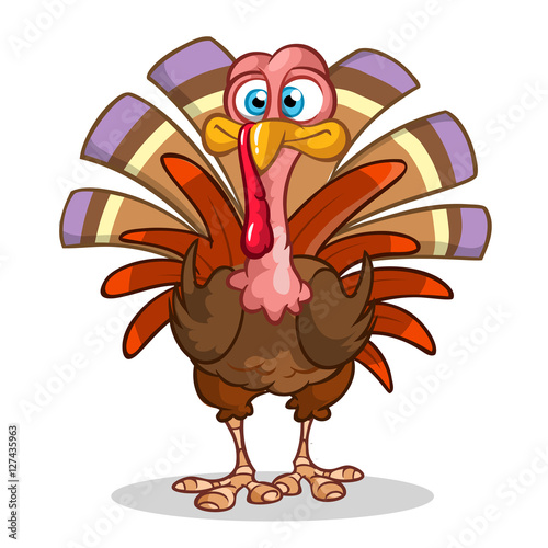 Cartoon Thanksgiving turkey isolated on white. Vector