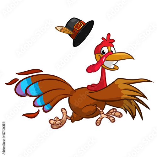 Happy turkey cartoon running. Vector cartoon