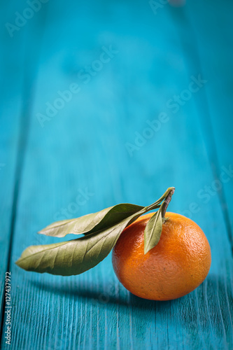 Fresh mandarin oranges fruit with leaves