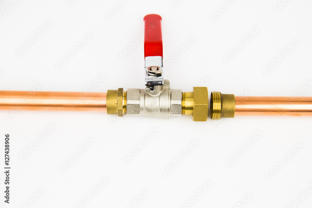 Naklejka premium The ball valve and copper pipe