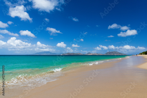 Fototapeta Naklejka Na Ścianę i Meble -  St Kitts from a beach on St Nevis in the Caribbean