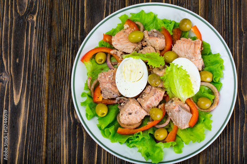 Fish salad with salmon and egg