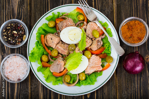 Fish salad with salmon and egg