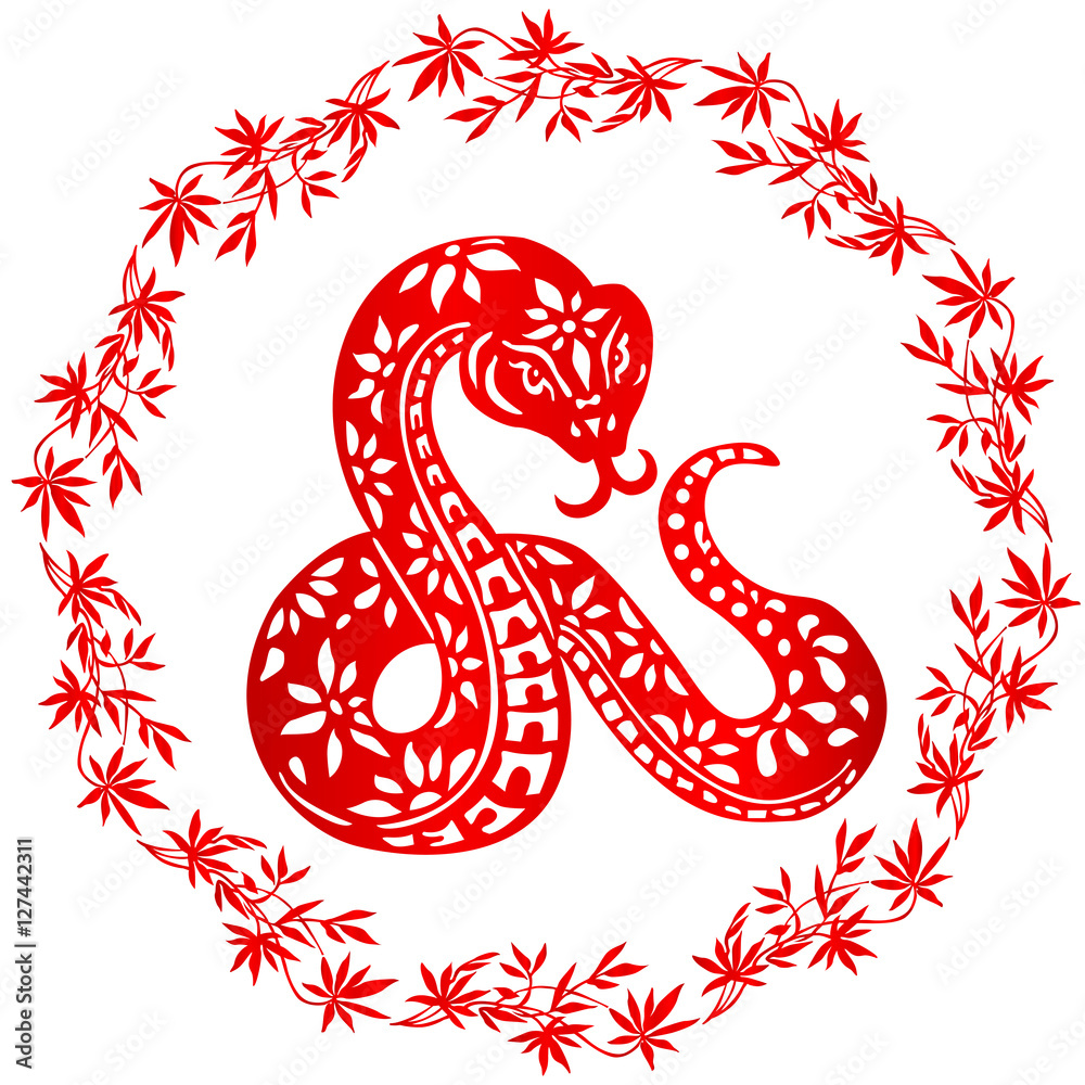 Obraz premium Zodiac Sign for Year of Snake, The Chinese traditional paper-cut art