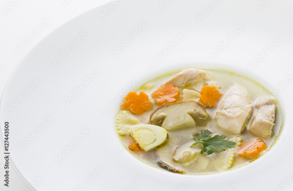 Italian soup with chicken and mushroom pasta Italian soup with chicken and mushroom pasta