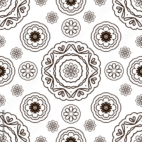 Seamless pattern with floral ornament. Coloring