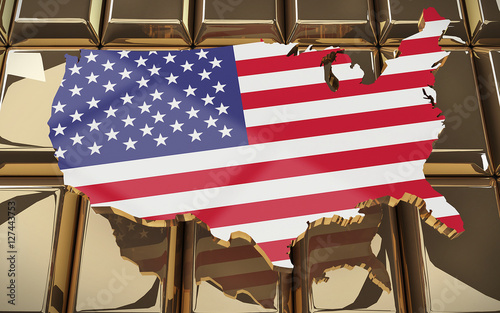 Tableau sur toile USA 3d map with bars of gold in the background