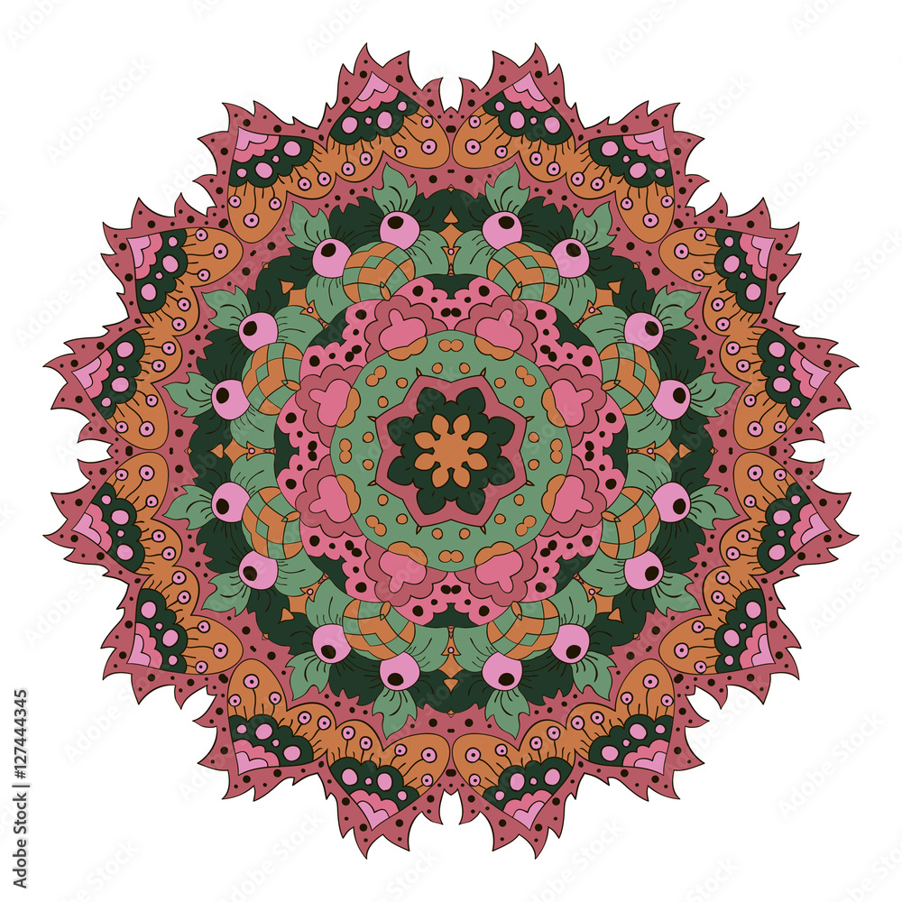 Naklejka premium Mandala. Zentangl round ornament. Relax. Meditation. Pink