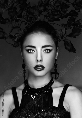 Black and white creative fashion portrait