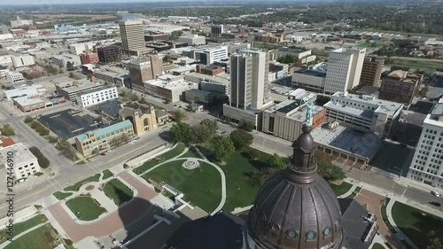 Aerial Downtown Topeka Dolly Move over Capital Building photo