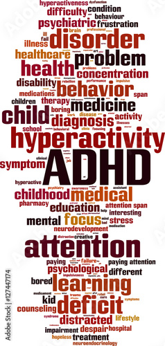 ADHD word cloud concept. Vector illustration