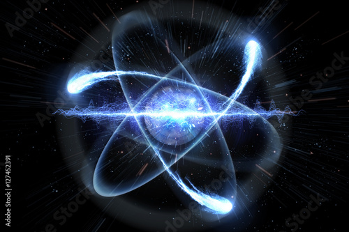 Photographie Illustration 3D de particules atomiques