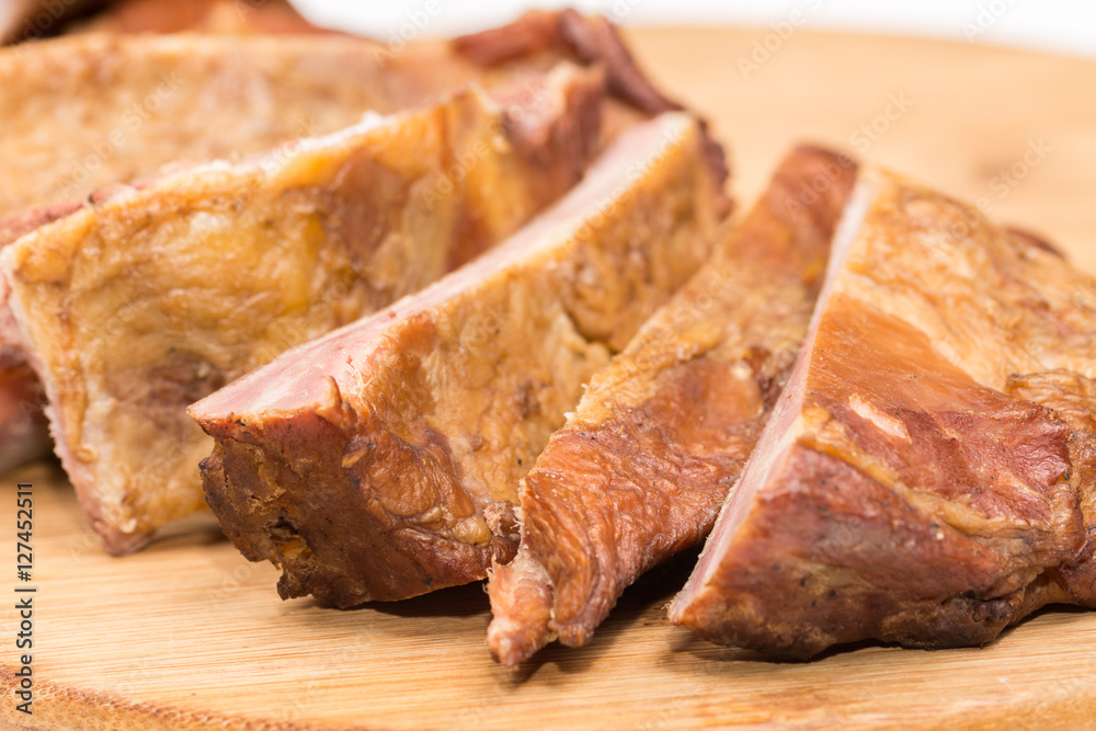 Raw smoked ribs closeup macro Raw smoked ribs closeup macro