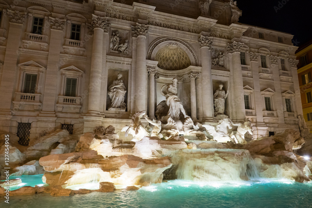 Rome sightseeing - the famous Fountains of Trevi - Fontana di Trevi in the historic district