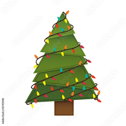 tree with lights merry christmas icon image vector illustration design 