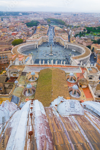 Beautiful Vatican City with St Peters Square - aerial view from the top of St Peters Basilica