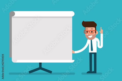 Business Man holding whiteboard - presentation.
