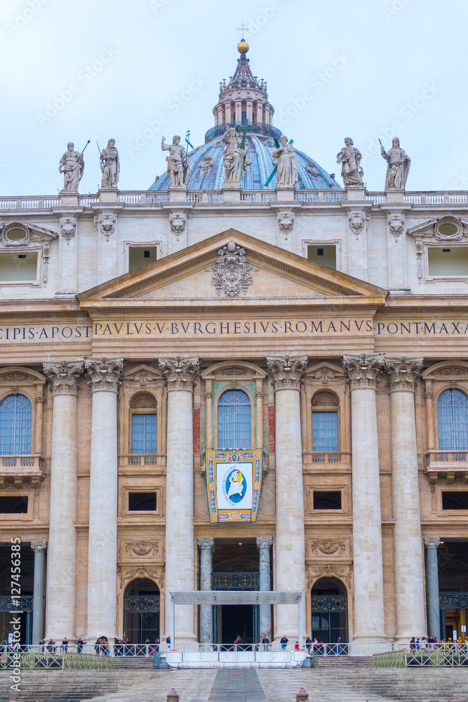 The impressive front of Saint Peters Basilica in Rome - Peter s Square at Vatican City