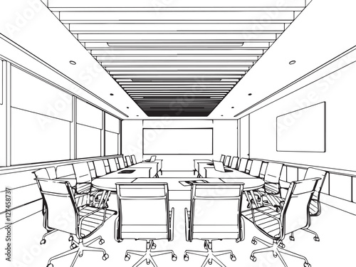 interior outline sketch drawing perspective of a space office