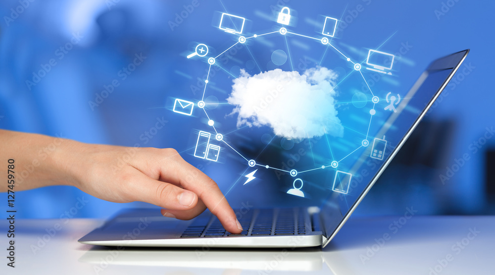 Hand working with a Cloud Computing diagram Hand working with a Cloud Computing diagram